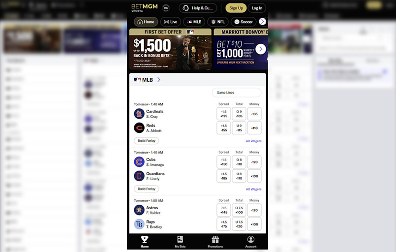 The betMGM mobile interface.
